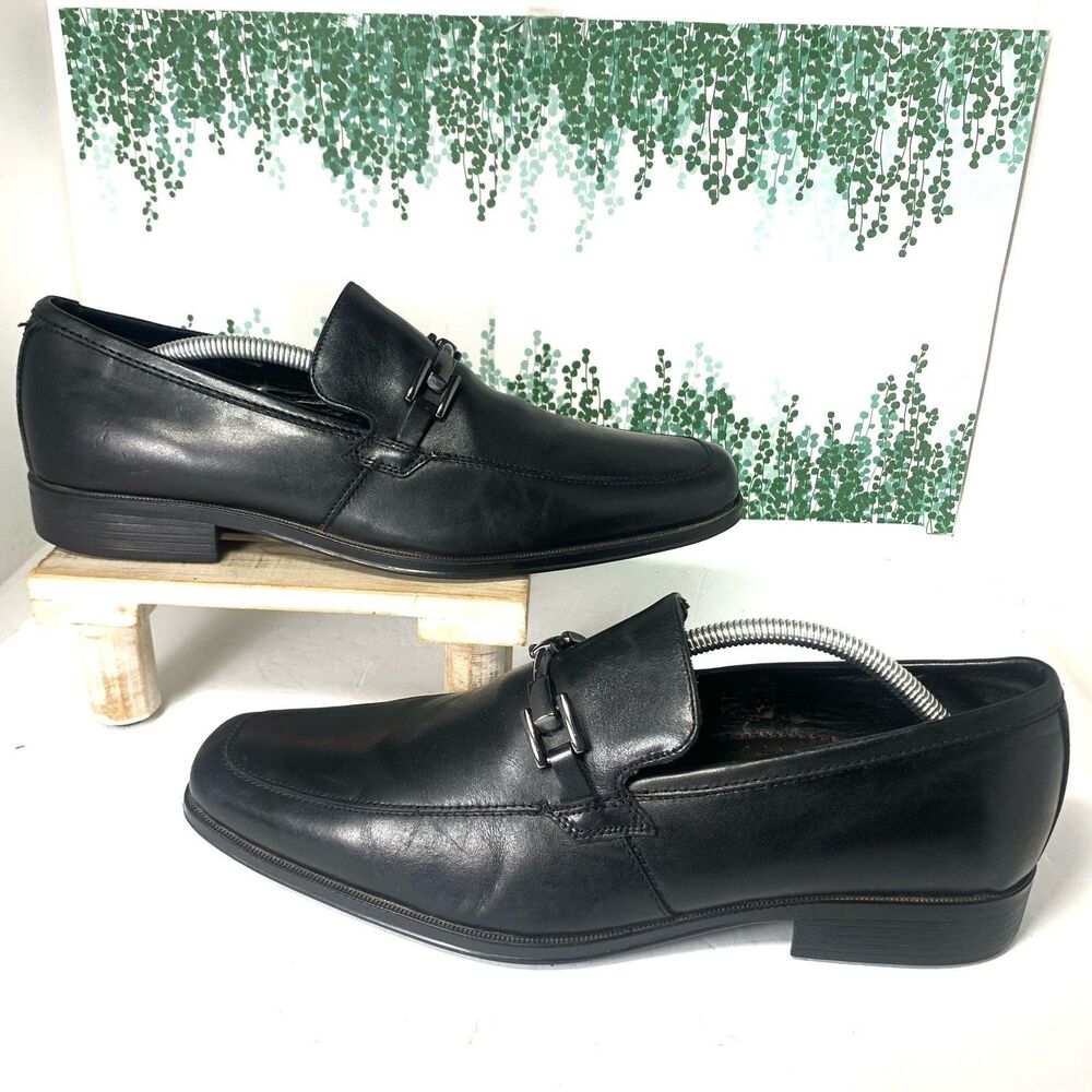 Aldo’s Men’s Black Leather Metal Oynx Buckle Square Toe Loafers size 44